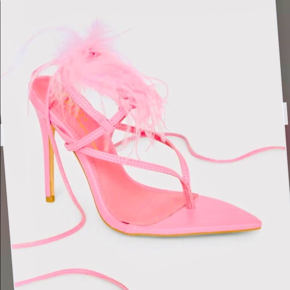 SALE ⭐️ Lulu's Pink Feather Wrap Up Heels gold #pink authentic genuine namebrand - Picture 13 of 17
